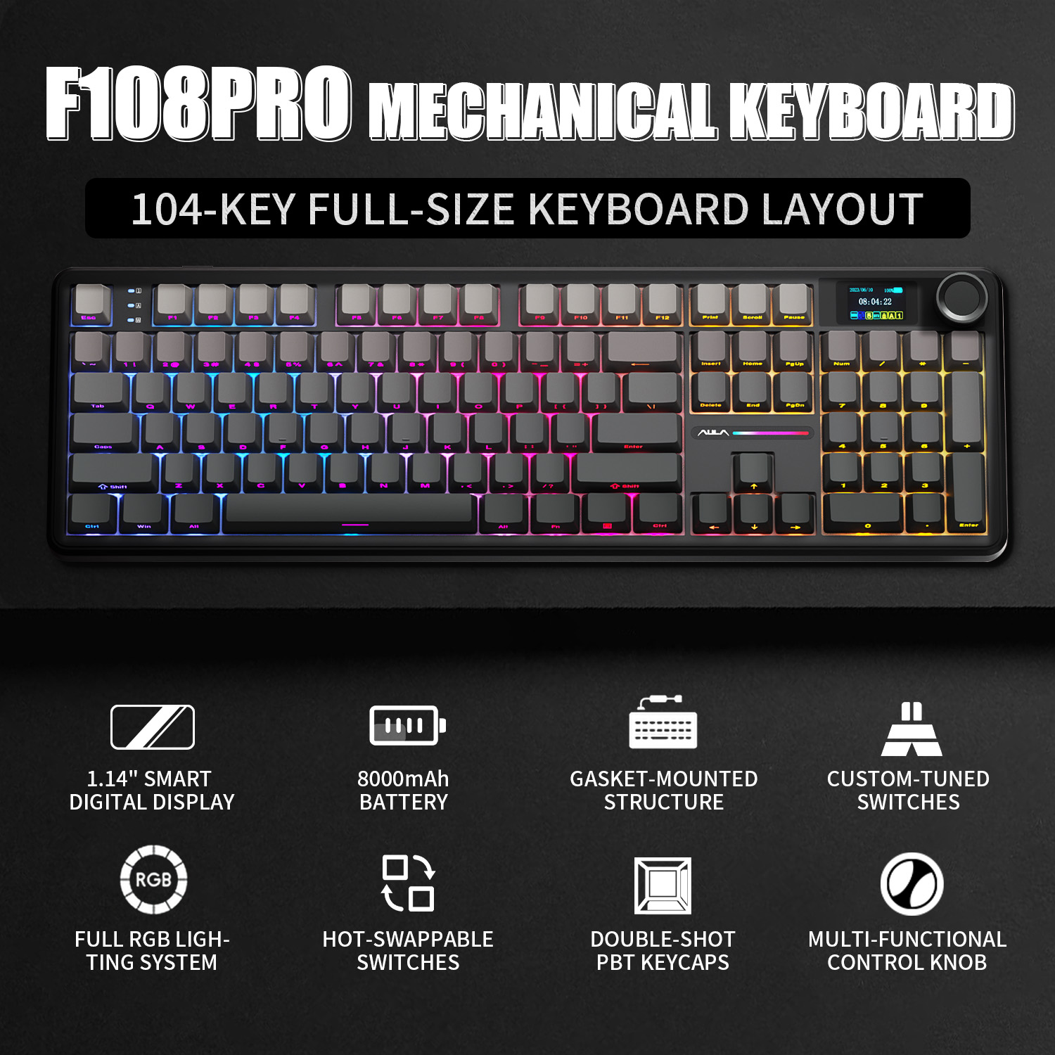 Gaming Keyboard No Rgb - AULA F108 PRO Mechanical Keyboard Custom
